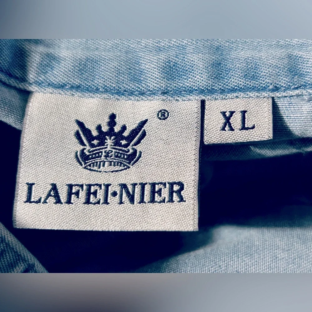 XL LAFEI-NIER COTTON LONG SKIRT DENIM JEAN CHAMBRAY BEADED BLUE SOFT BOHO - Picture 14 of 15